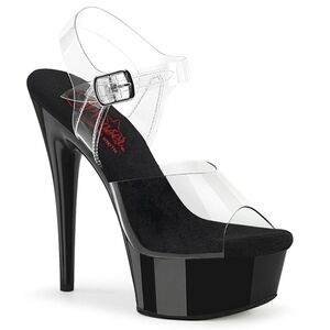 Pleaser Excite 608 Clear Strap Black Platform Heels Size 8